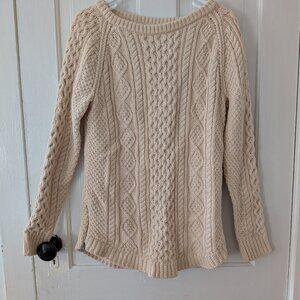 L.L. Bean Signature Fisherman’s Cable Knit Ivory Cream Sweater